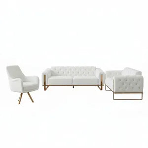 Sofa Set Liva 3+2+1 in Velvet-Stoff, 3-Sitzer mit Schlaffunktion I Weiß-Bronze
