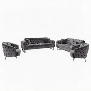 Sofa Set Jumeirah 3-Sitzer+2-Sitzer+Sessel+Sessel in Samtstoff Farbe: Dunkelgrau
