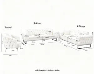 Sofa Set Jumeirah 3-Sitzer+2-Sitzer+Sessel+Sessel in Samtstoff Farbe: Dunkelgrau