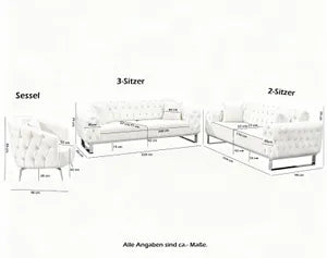 Sofa Set Jumeirah 3-Sitzer+3-Sitzer+Sessel in Samtstoff Spar-Set, in 5 Stofffarben & 3 Fußvarianten erhältlich Farbe: Beige