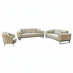 Sofa Set Jumeirah 3-Sitzer+3-Sitzer+Sessel in Samtstoff Spar-Set, in 5 Stofffarben & 3 Fußvarianten erhältlich Farbe: Beige