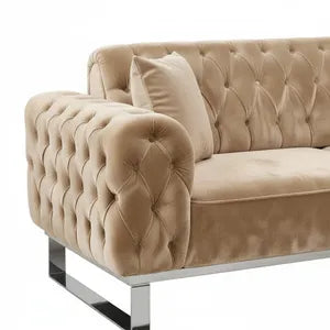 Sofa Set Jumeirah 3-Sitzer+3-Sitzer+Sessel in Samtstoff Spar-Set, in 5 Stofffarben & 3 Fußvarianten erhältlich Farbe: Beige