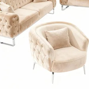 Sofa Set Jumeirah 3-Sitzer+3-Sitzer+Sessel in Samtstoff Spar-Set, in 5 Stofffarben & 3 Fußvarianten erhältlich Farbe: Beige
