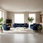 Sofa -Set MIRA mit Knopfheftung in 5 edlen Farbvarianten 3-Sitzer + 3-Sitzer + Sessel Farbe: Blau