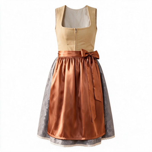 Dirndl Katharina, Modernes Trachtenkleid mit Satin-Schürze (Spar-Set) in klassischer Länge (ca. 105 cm)