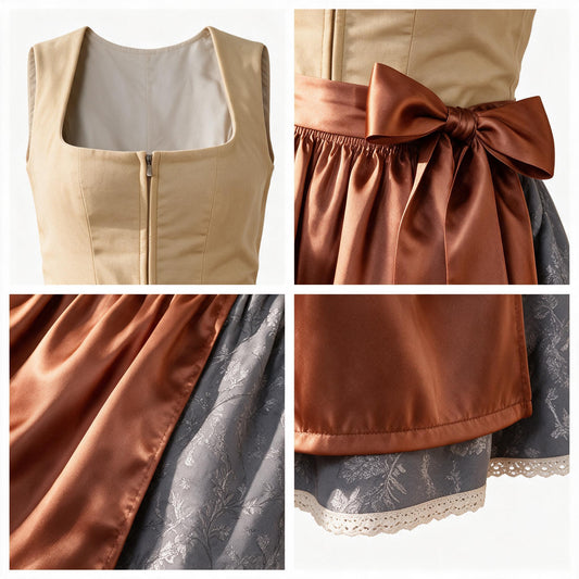 Dirndl Katharina, Modernes Trachtenkleid mit Satin-Schürze (Spar-Set) in klassischer Länge (ca. 105 cm)
