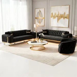 Sofa -Set Imperial Premium, 6 Farben verfügbar 3-Sitzer + 3-Sitzer + Sessel (3-Sitzer mit Schlaf-funktion) Farbe: Schwarz