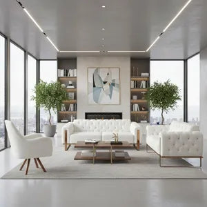 Sofa Set Liva 3+2+1 in Velvet-Stoff, 3-Sitzer mit Schlaffunktion I Weiß-Bronze