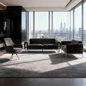 Sofa Set Liva 3+2+1 in Velvet-Stoff ( Beige-Braun)