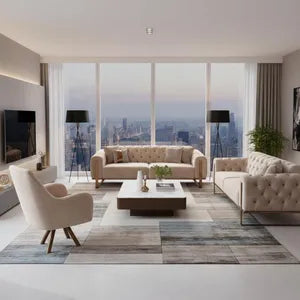 Sofa Set Liva 3+2+1 in Velvet-Stoff, 3-Sitzer mit Schlaffunktion I Beige-Bronze