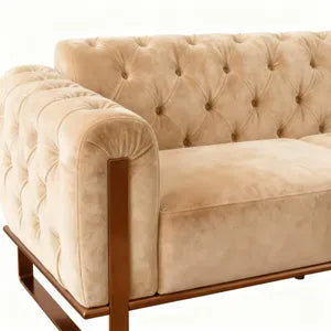 Sofa Set Liva 3+2+1 in Velvet-Stoff, 3-Sitzer mit Schlaffunktion I Beige-Bronze